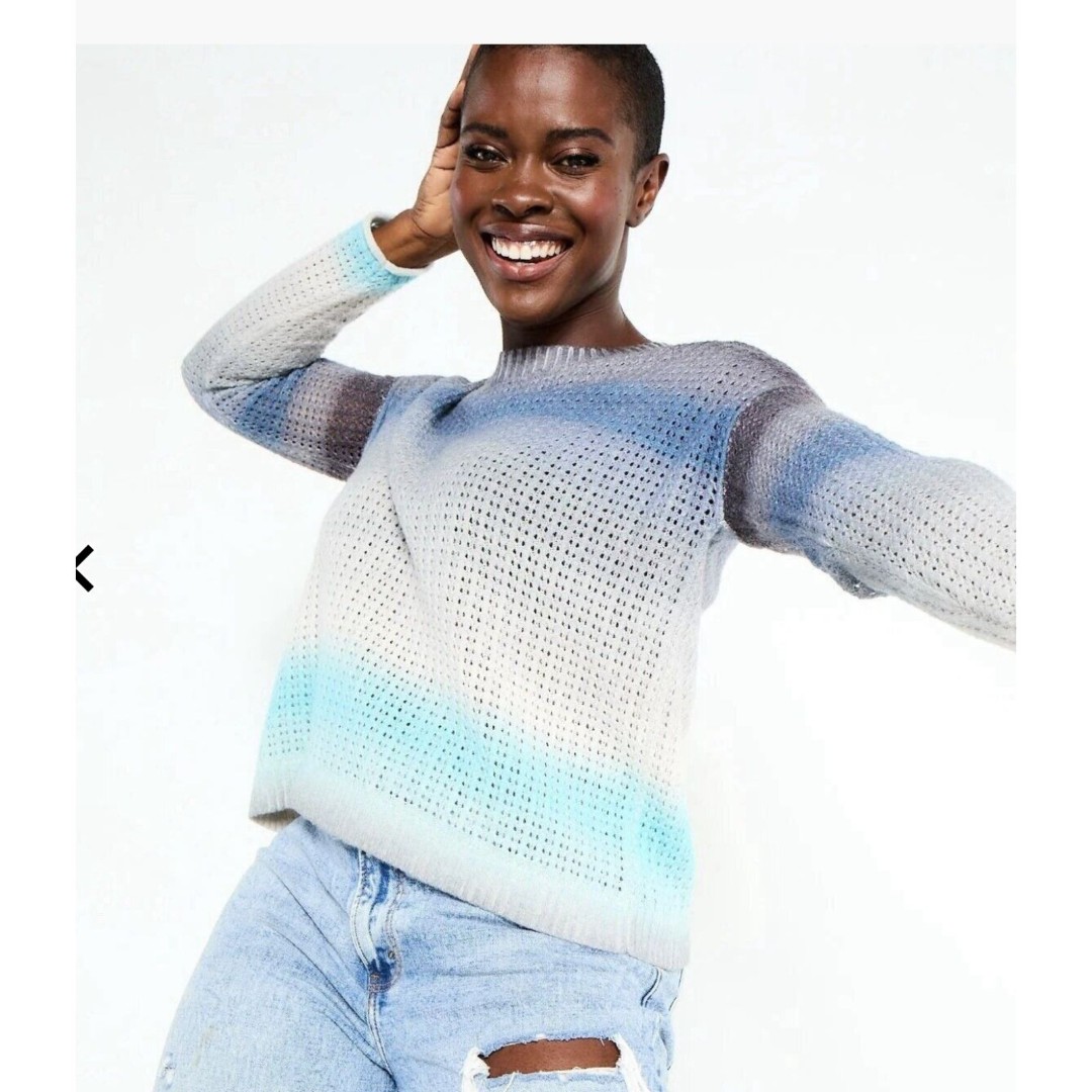 LISA TODD Color Dreamer Blue Ink Combo Open Weave Ombre Sweater Top M