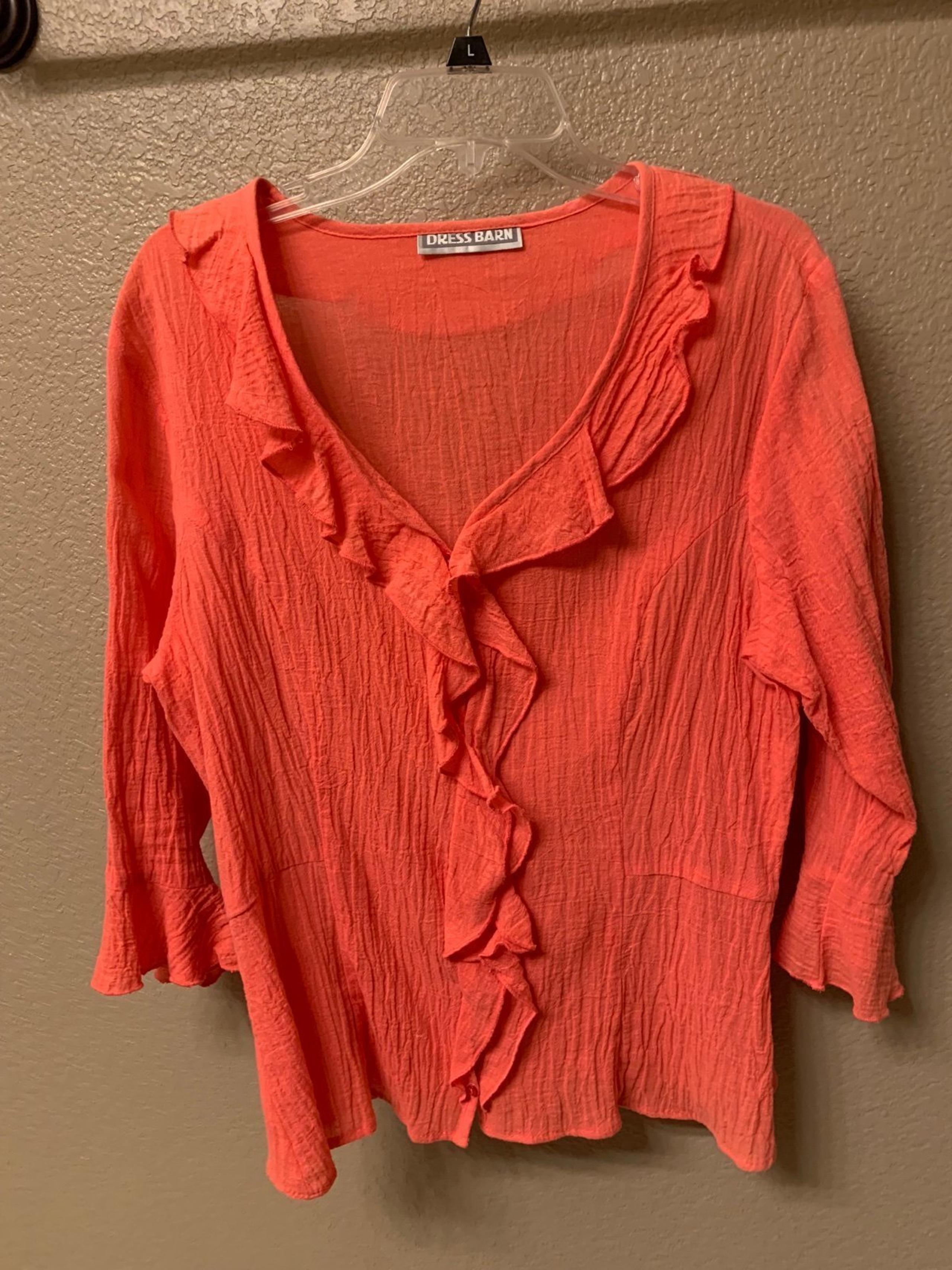 Dress Barn woman’s blouse , size M, coral colored, long sleeve