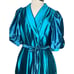 Vintage miss Elaine women’s large long robe 1/2 puff sleeve collar belt teal shi