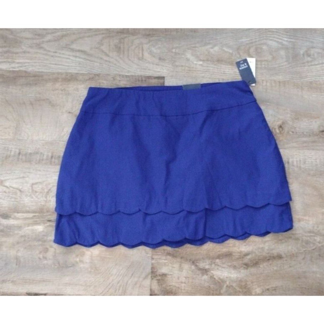 Crown & Ivy Royal Blue New Double Scalloped Hem Blue stretch pull-on Skort 14W