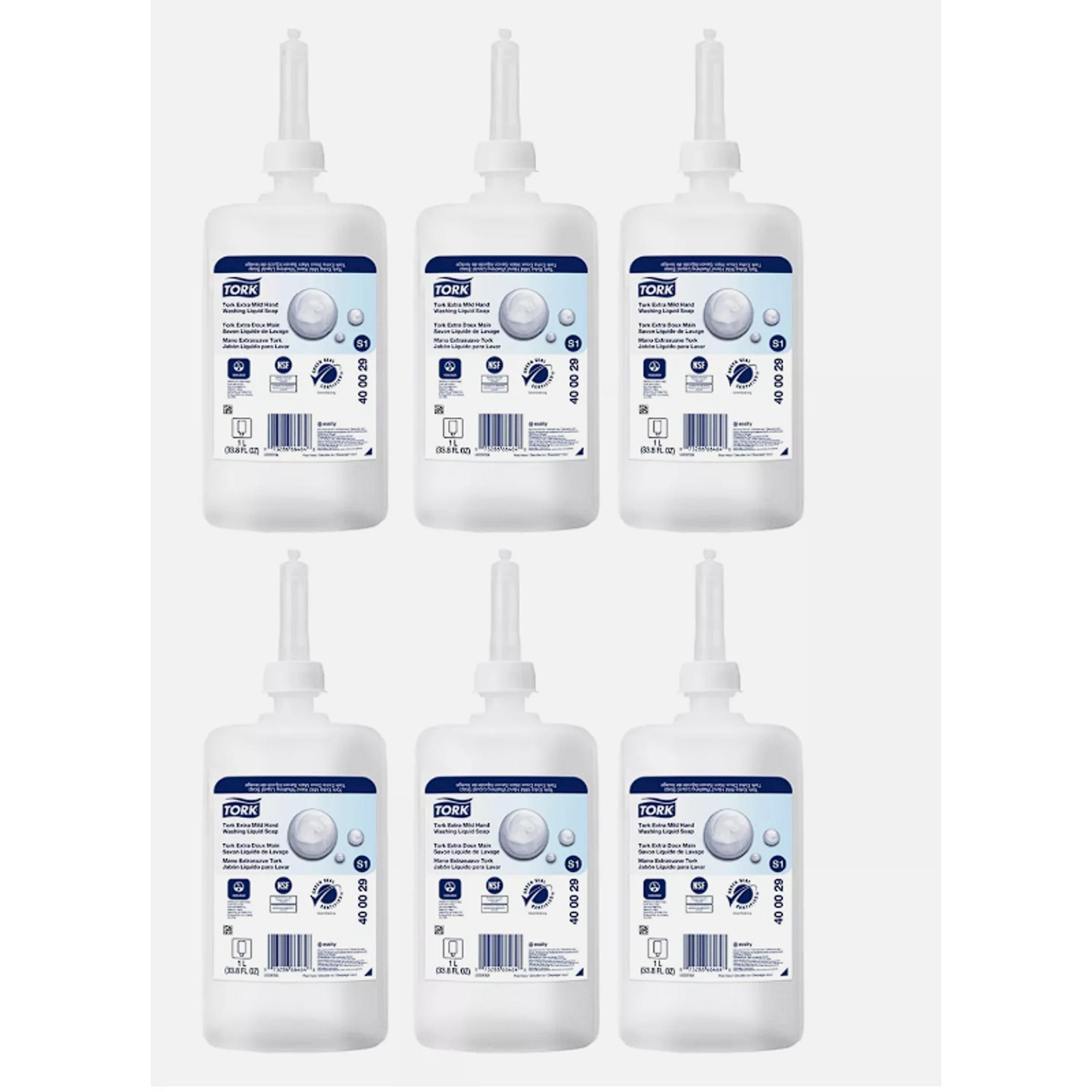 6 Pk Tork Extra Mild Liquid Soap 33.8 Fl Oz Fragrance Free Moisturizing 07/2026