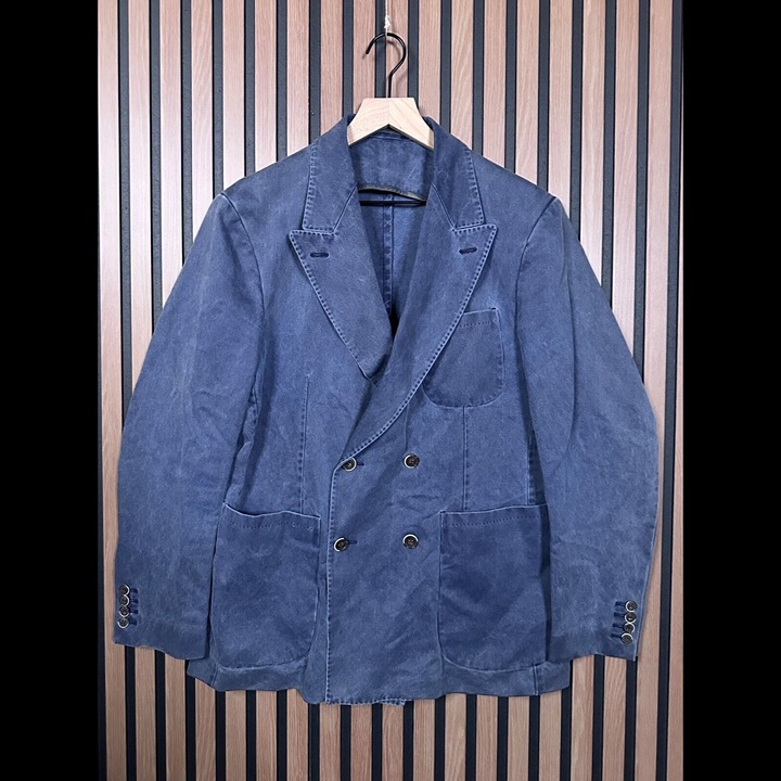 SuitSupply Jacket US 48R Blue Miani 100% Pure Cotton Double-Breast Blazer Twill