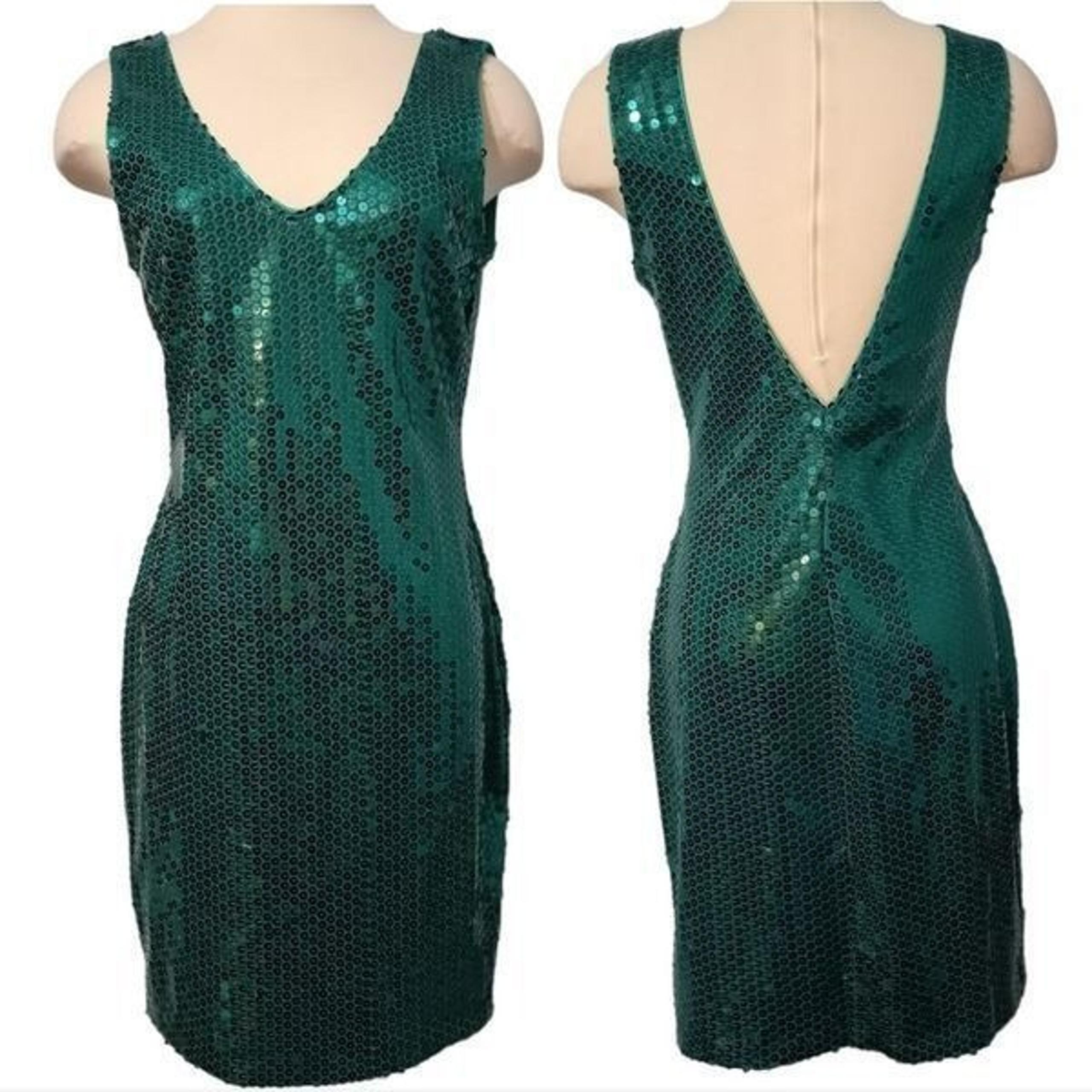 Vintage Roberta Full Sequined Cutouts Dress Size 7 Aqua Blue Altered