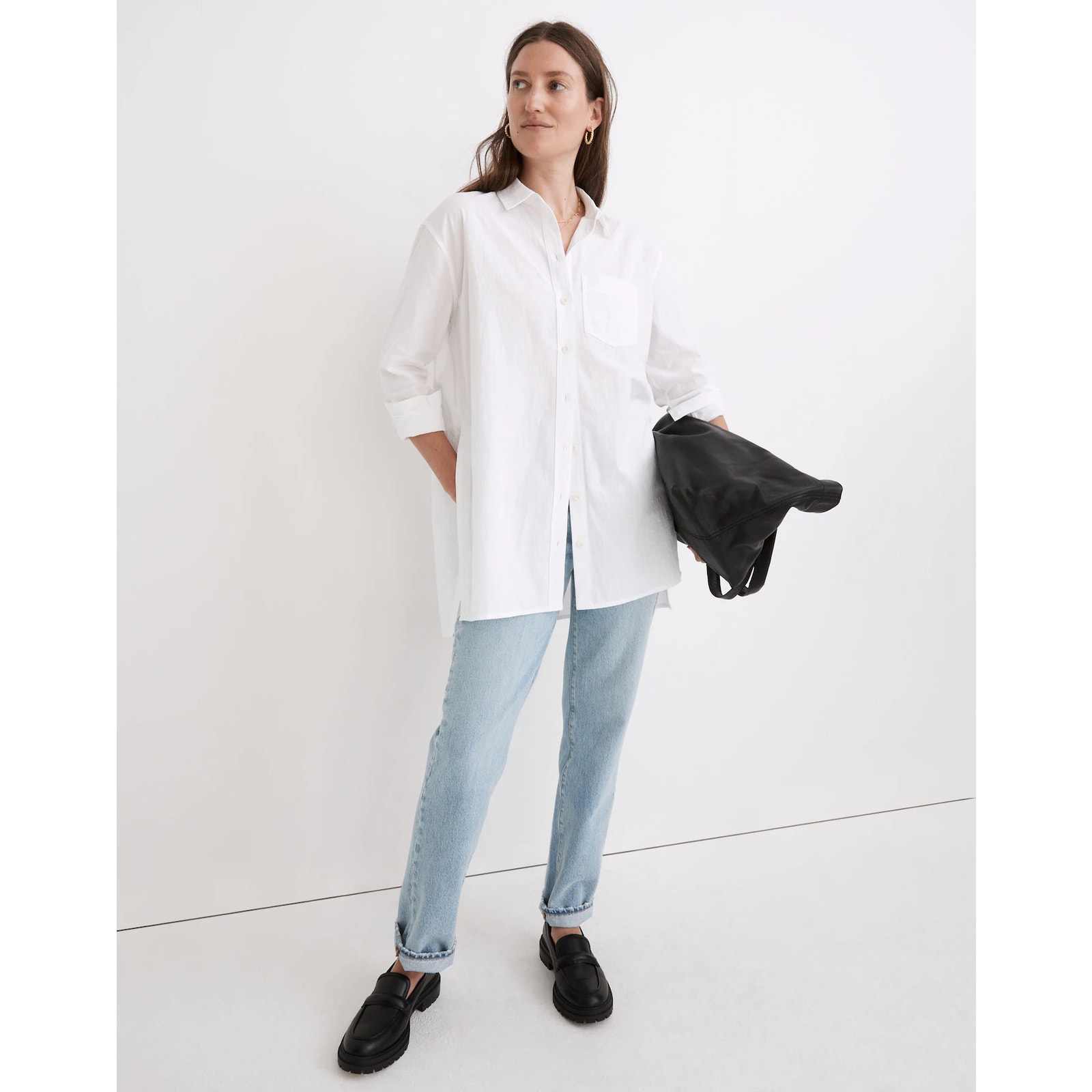 Madewell NG910 Oversized Ex-Boyfriend Tunic Shirt White Size Small NWOT