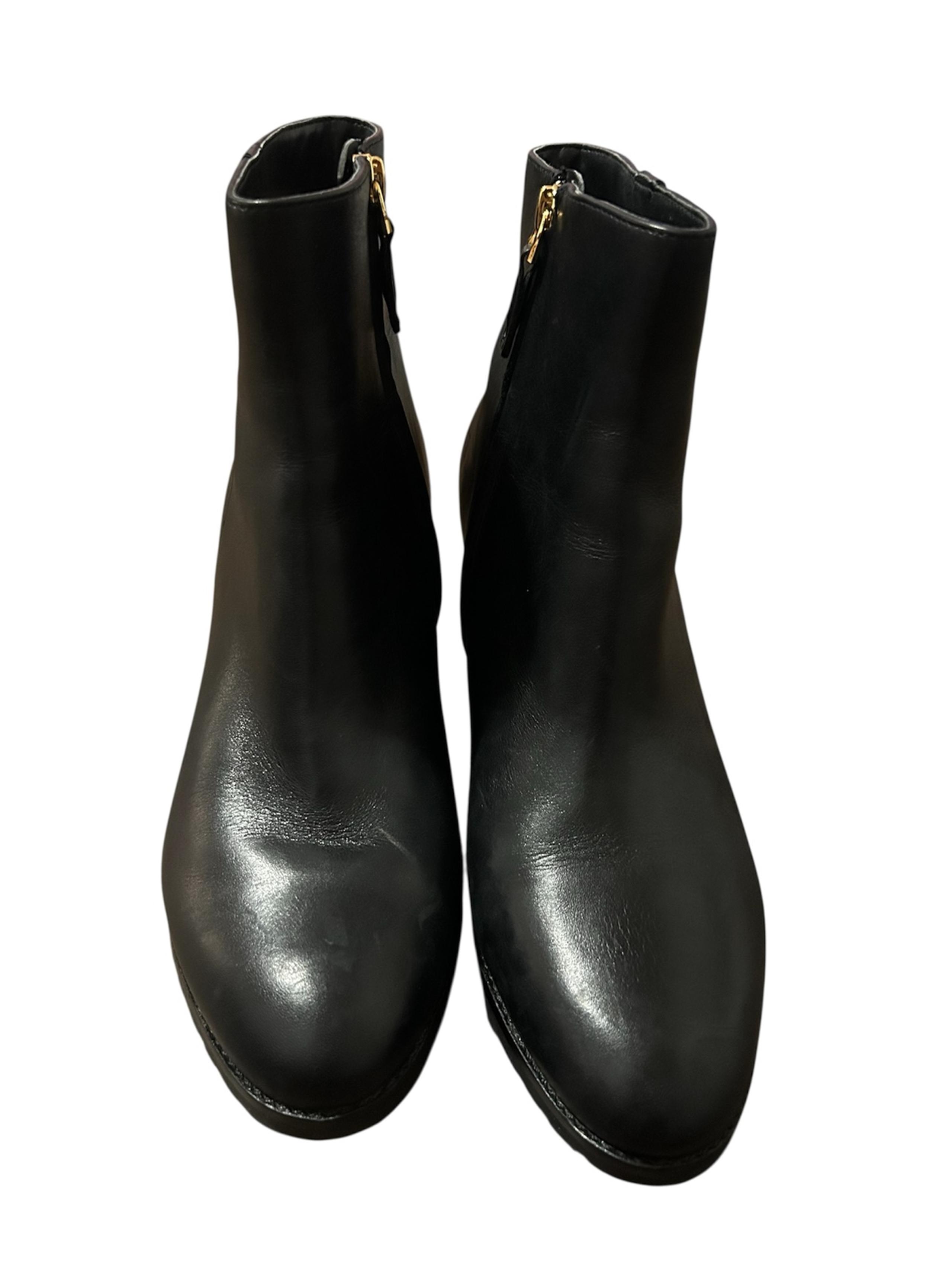 Ralph Lauren Shaley Polo Black Leather Mid Calf Women's Boots Sz 9.5