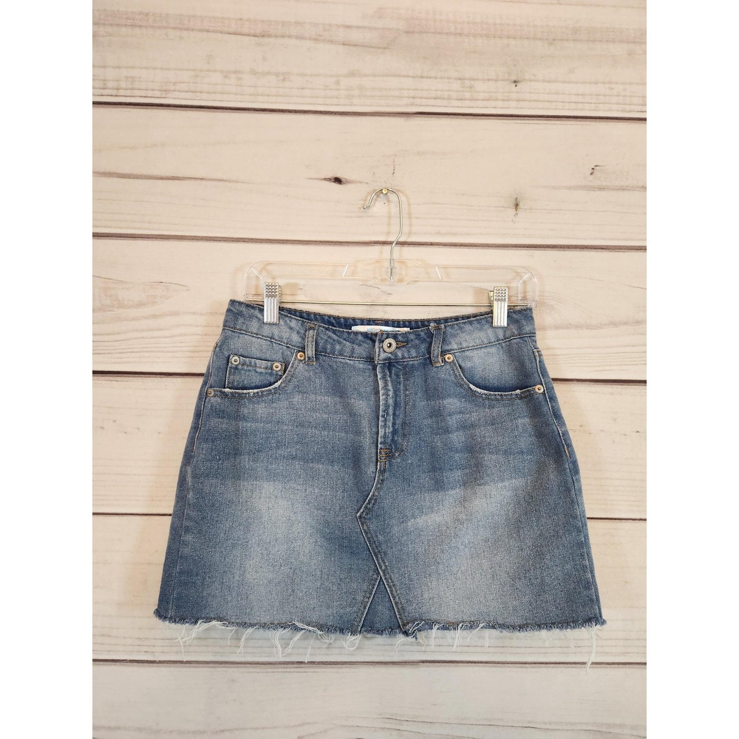 Highway Jeans Women's Blue Solid Denim 5 Pockets Raw Hem Mini Skirt Size 5/6