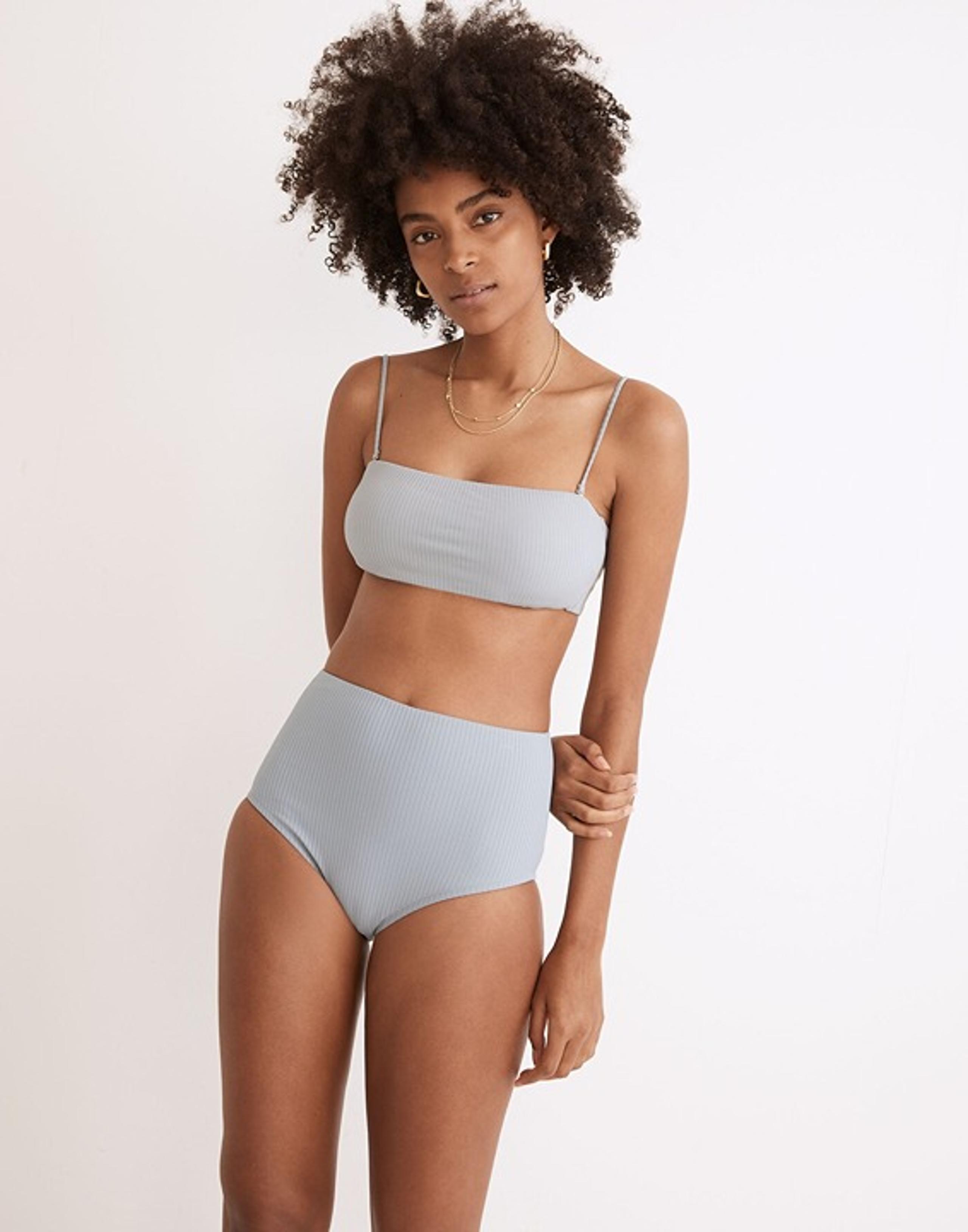 Madewell Blue Second Wave Ribbed Spaghetti-Strap Bandeau Bikini Top