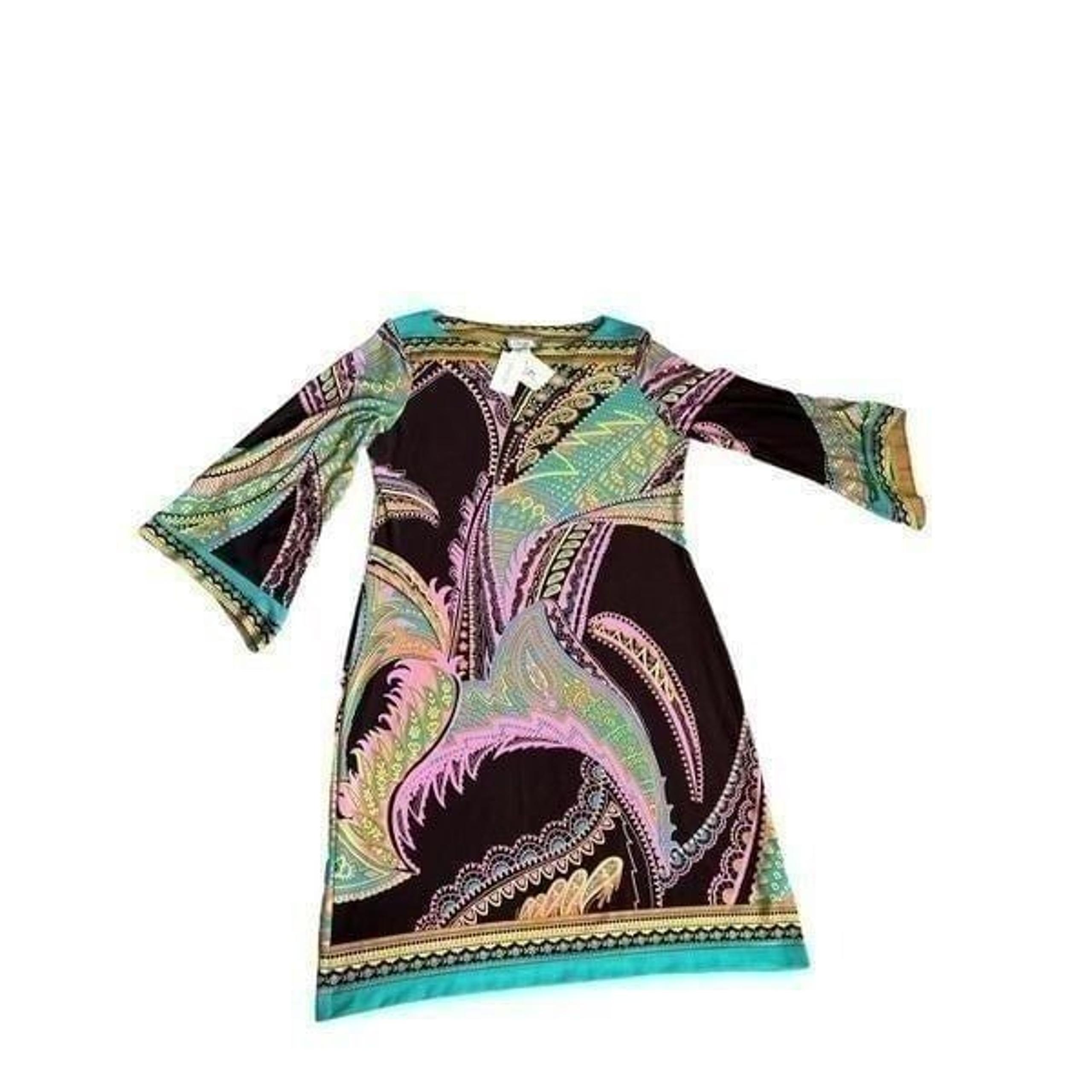 Beige by eci | Dresses | Retro Print Stretchy Sheath Dress Brown size 10 NWT
