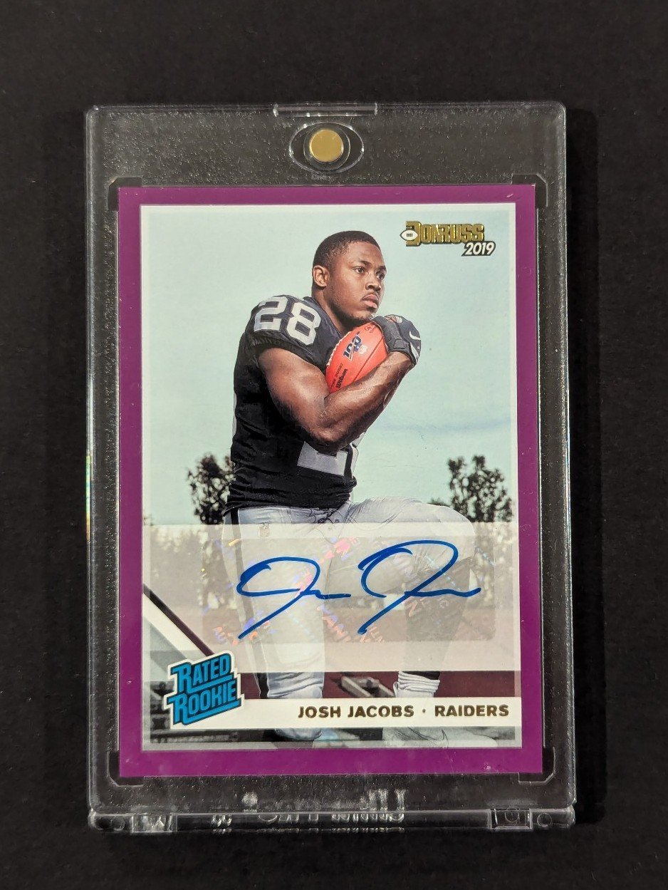 Josh Jacobs 2019 Donruss Rated Rookies RC purple SP Auto Raiders Packers