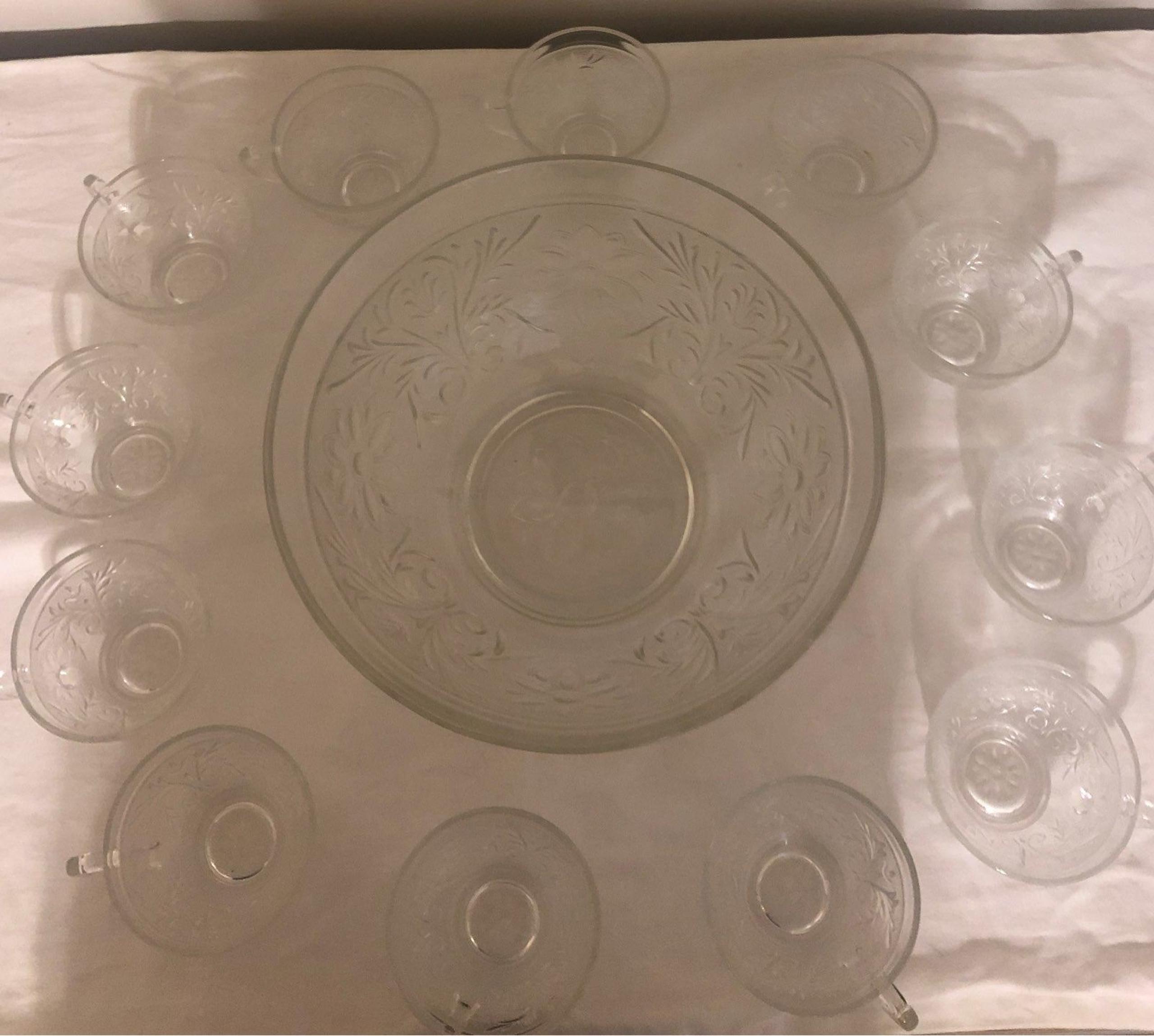 Sandwich glass punch bowl set