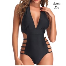 Tempt Me Black Plunge V Neck Cutout Monokini One Piece Swimsuits NWT Size XXL