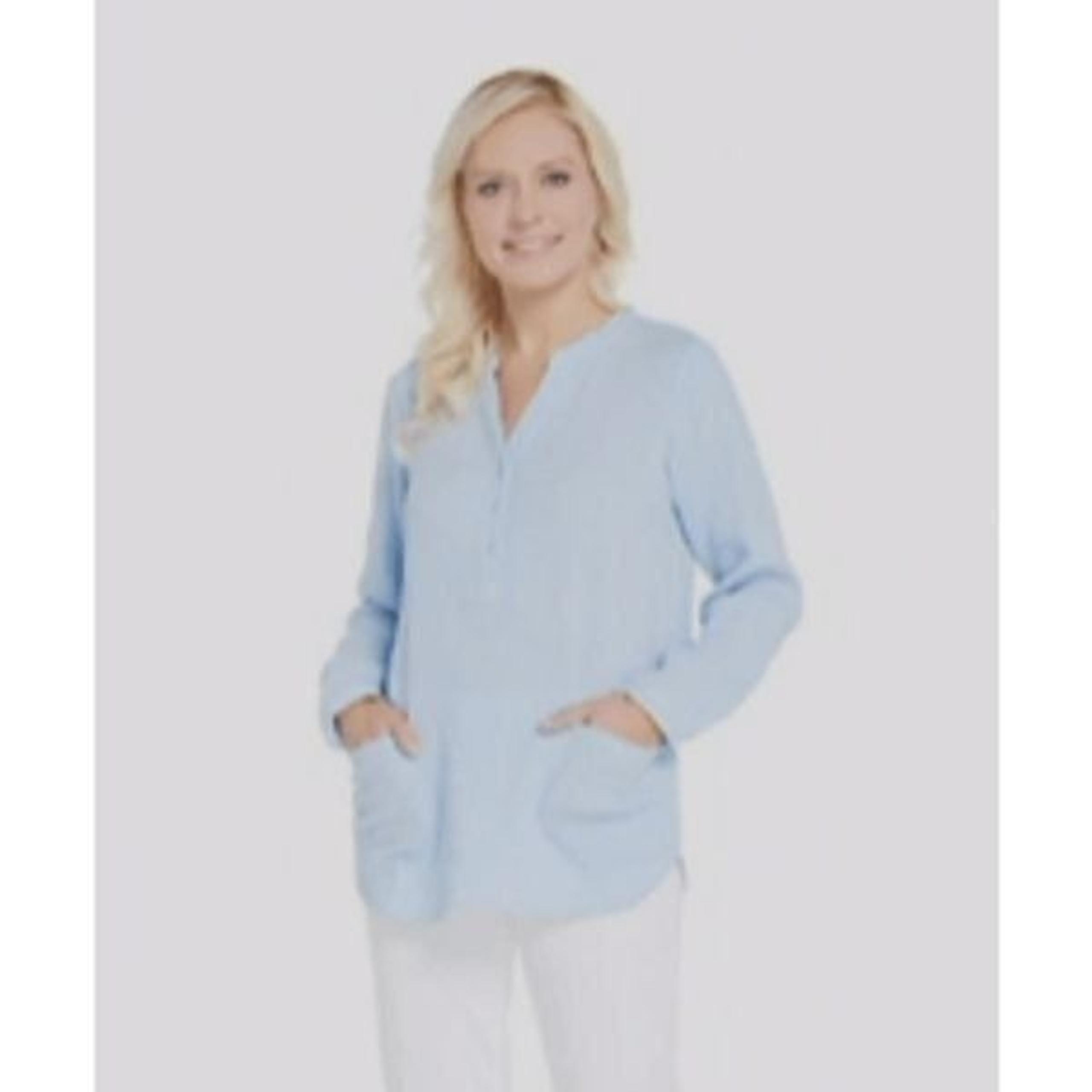 Joan Rivers Womens 3X Crinkle Texture Popover Tunic Top Blue V-Neck Pockets NWT