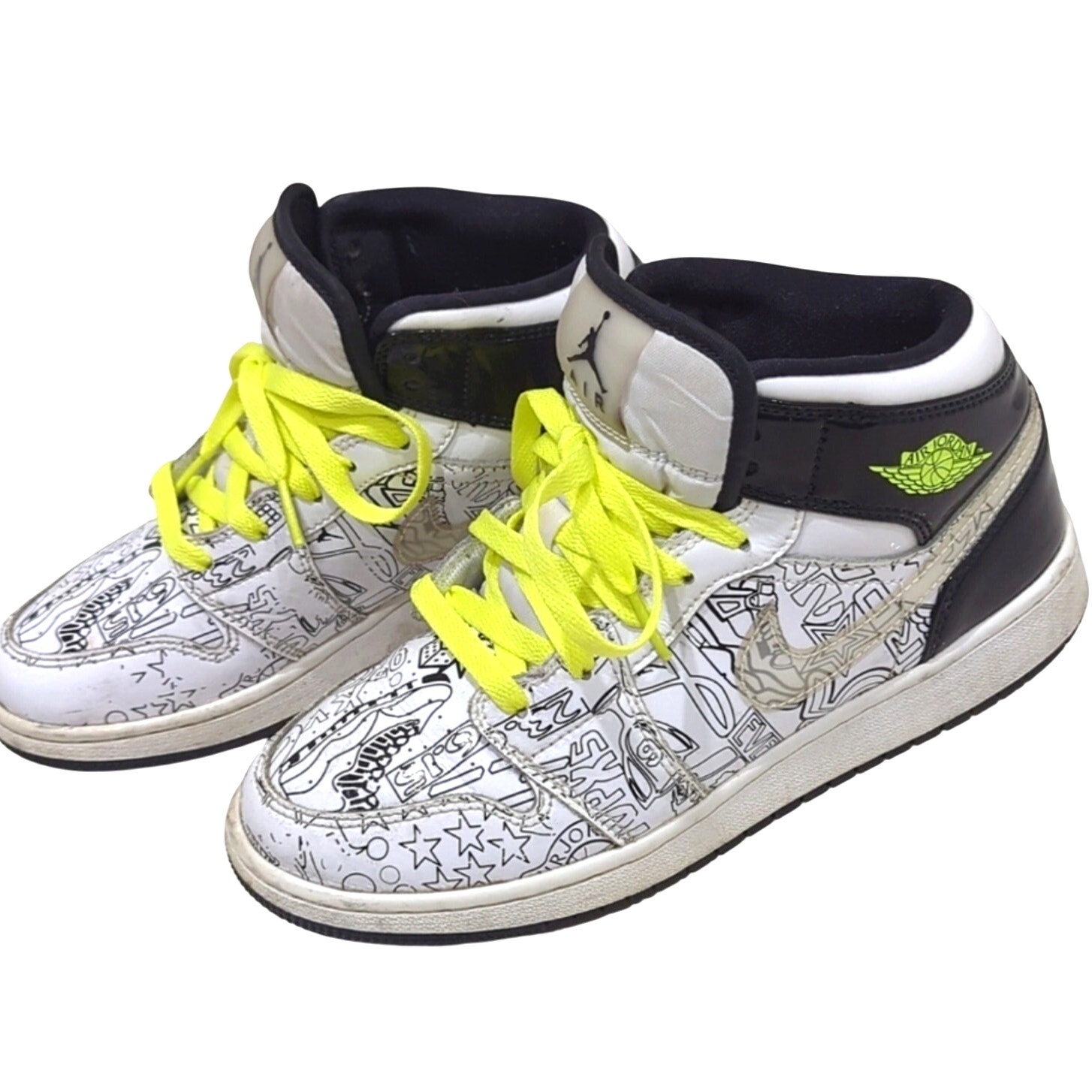 Air Jordan 1 Mid SE GS DIY Kids Size 6Y Neon Graffiti Streetwear Jordans Sneaker