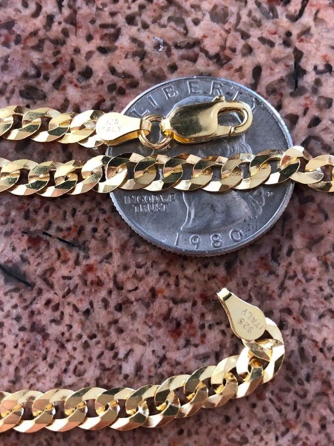 Gold On Silver 5mm Flat Cuban Chain 20"