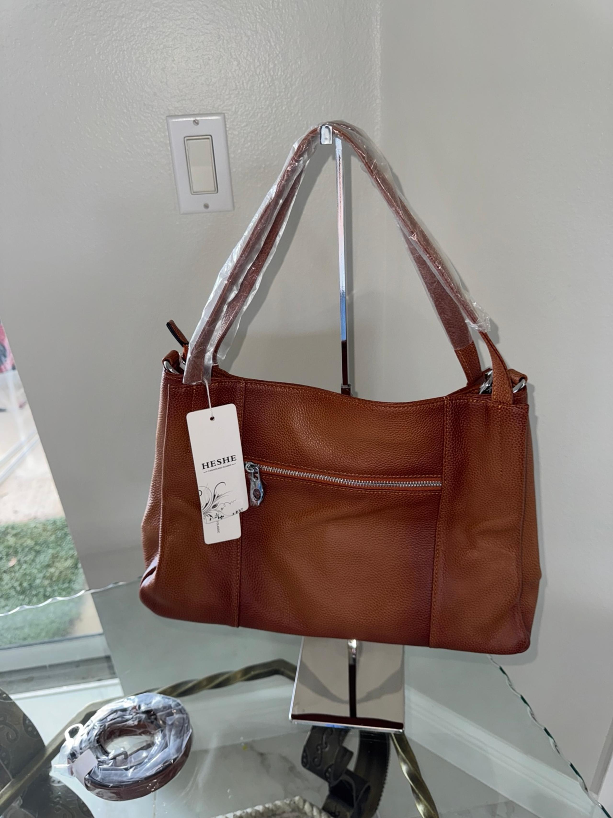 MESHE NWT Carmel Pebble Leather Crossbody Bag with Three Compartments