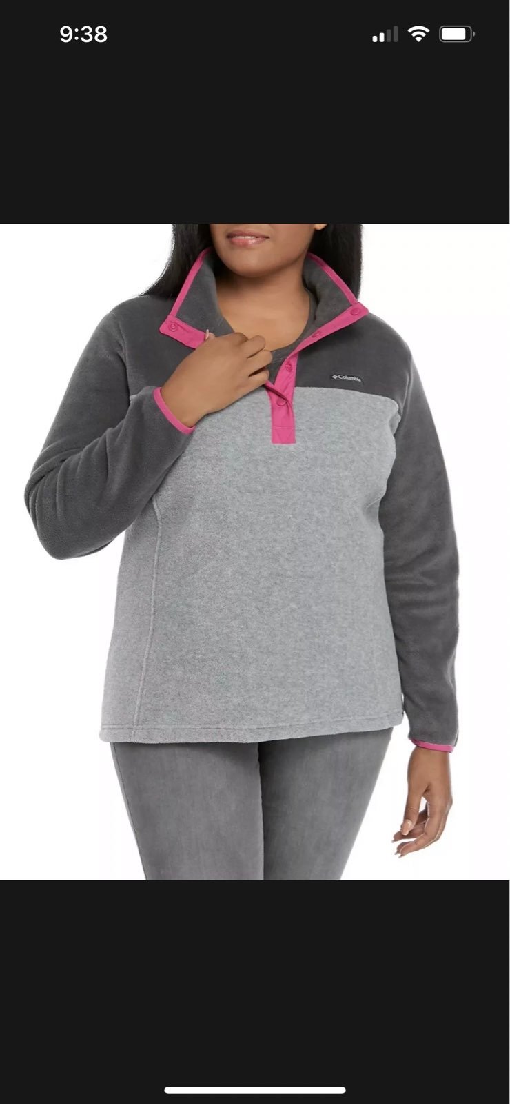 COLUMBIA Plus Size 1X or 2X Benton Springs Half Snap Pullover Fleece Jacket Gray