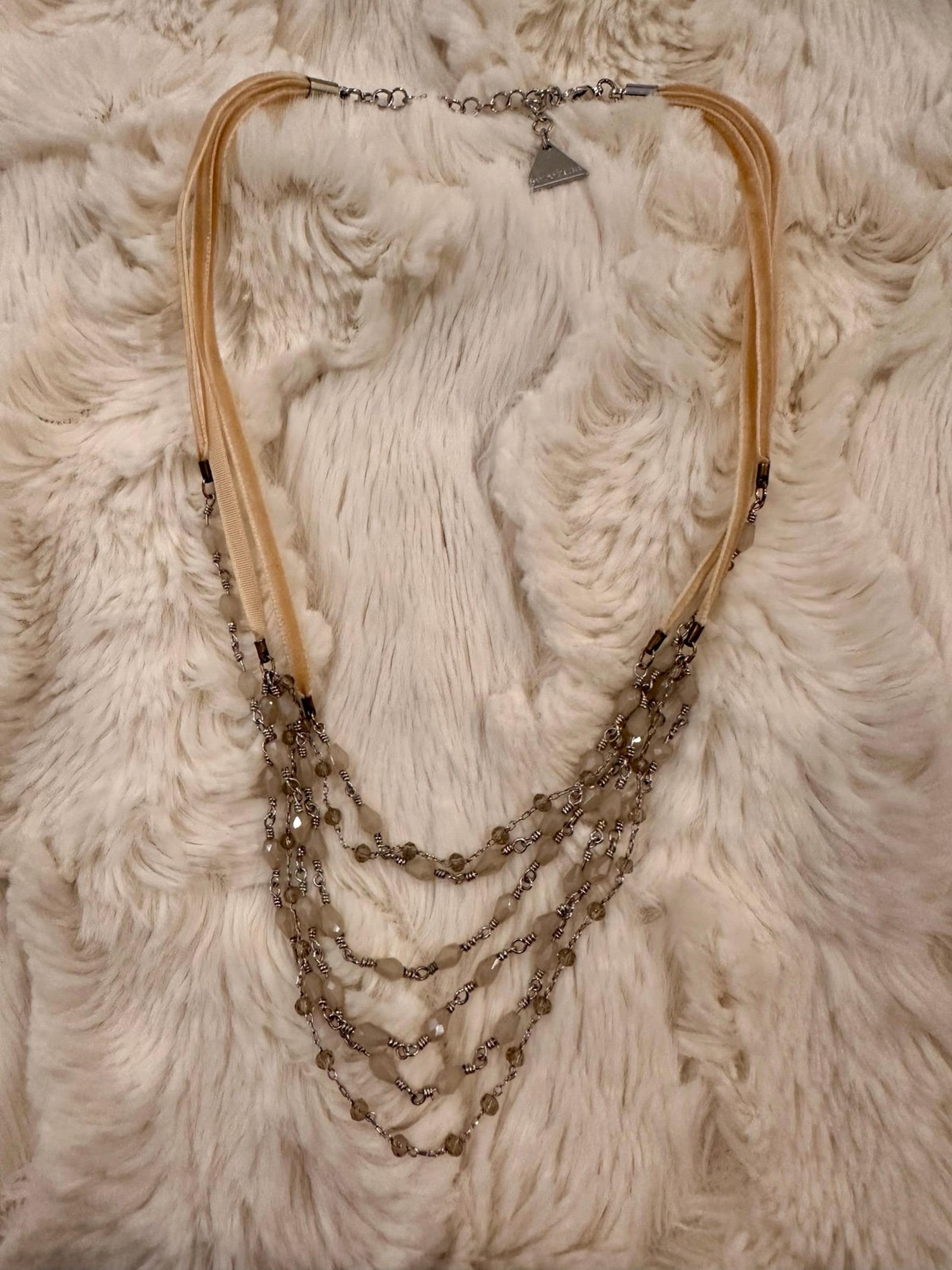 Anthropologie Ribbon Pearl Silver Necklace