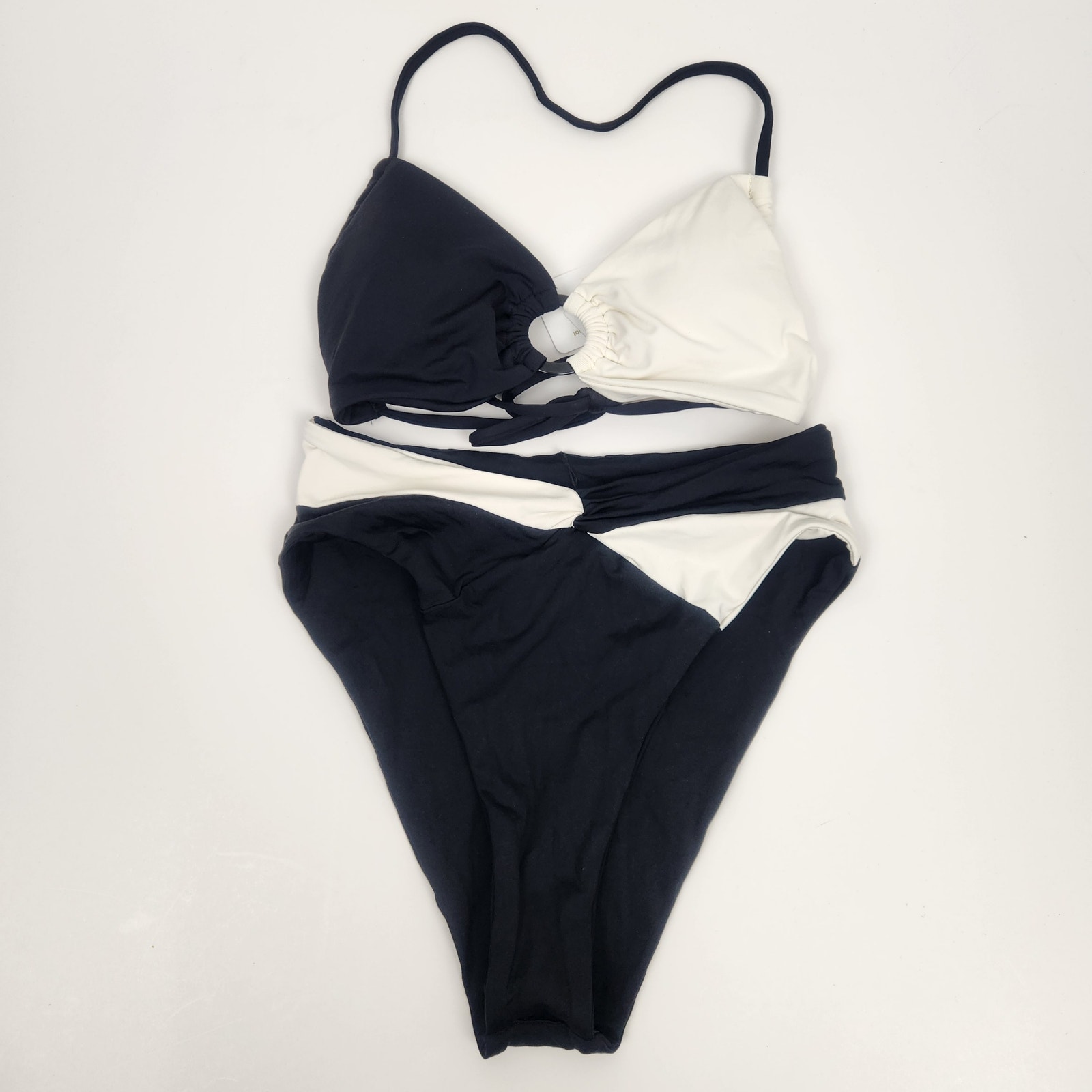 L*Space Freddie Bikini Top Nancy Lee Bitsy Bottom Set Black Cream Size XS NWT