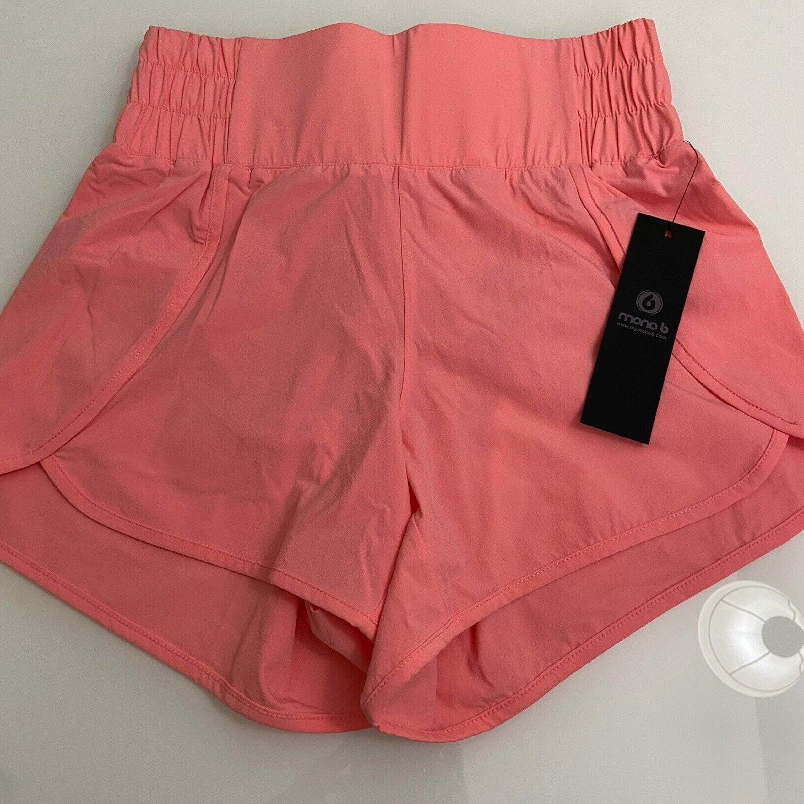 Mono B Women's High Waisted Stretch Split Shorts Built in liner Pink Large NWT