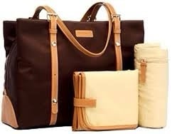 Storksak Gigi Large Diaper Bag Brown Nylon Leather Trimmed