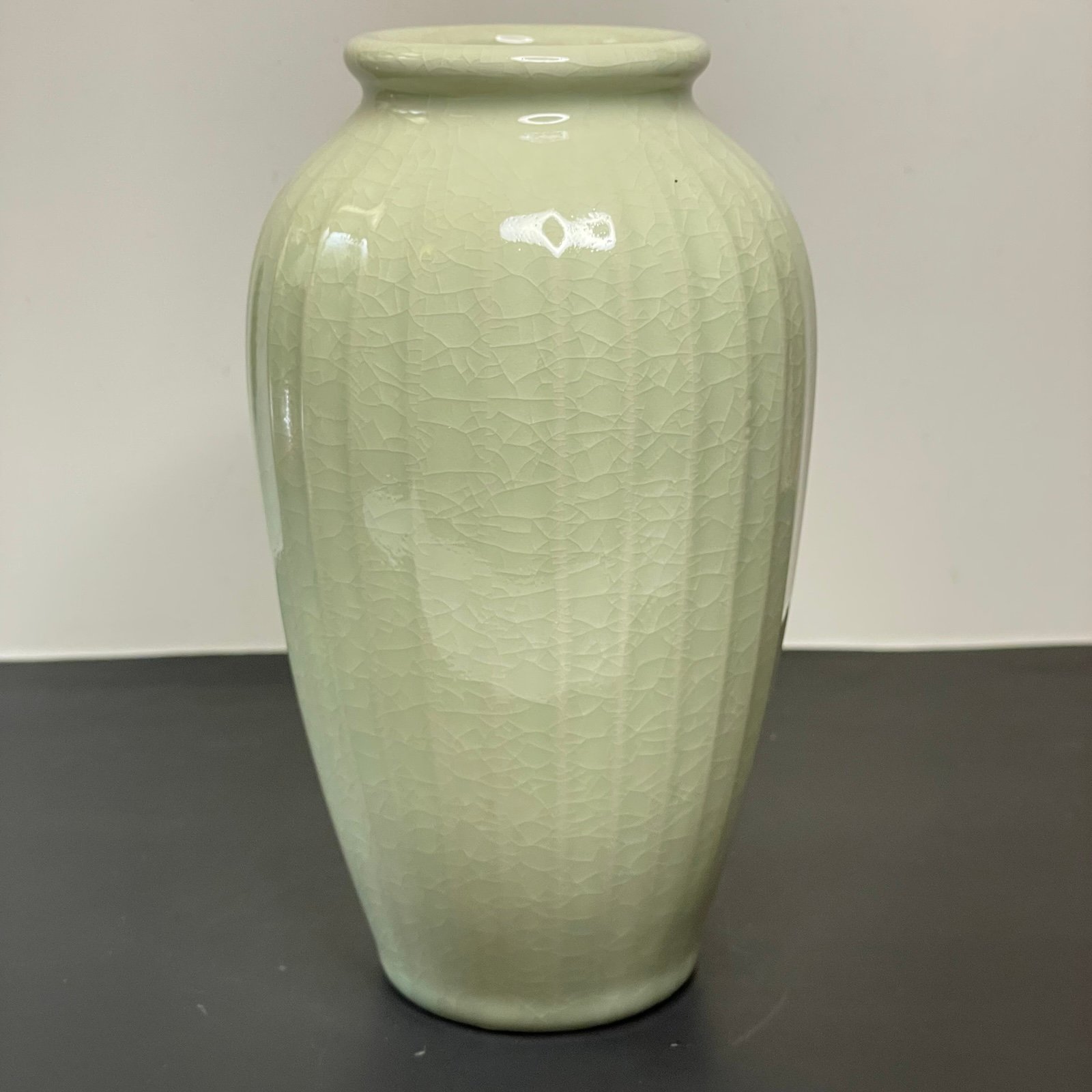 Vintage Oriental Hand Made Porcelain Crackle Glaze Celedon Vase