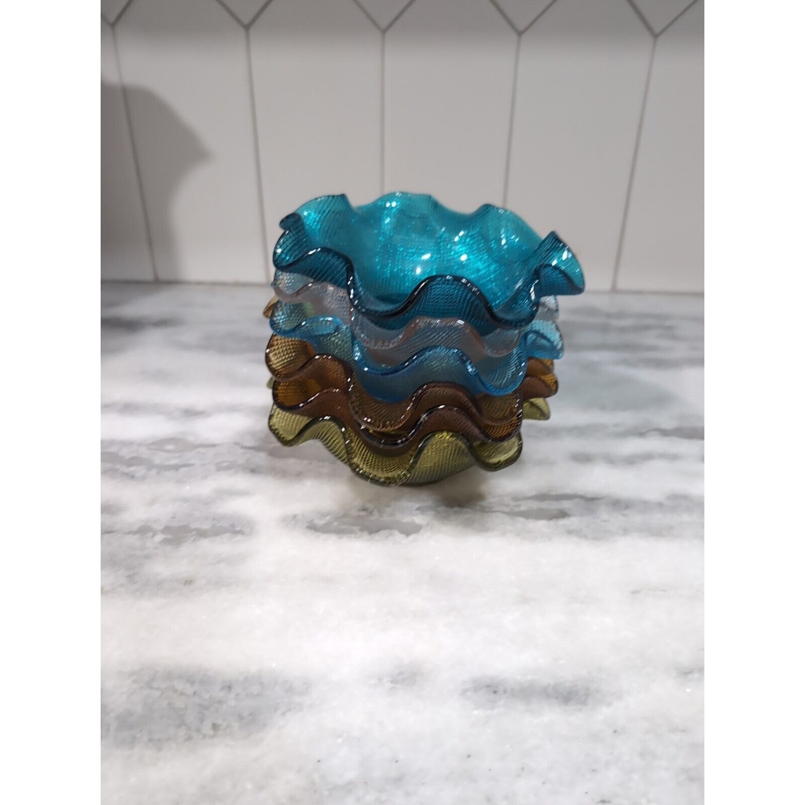 Colony Glass Ruffled Edge Waffle Dessert Bowls, Set Of 6, Multicolored Bowls