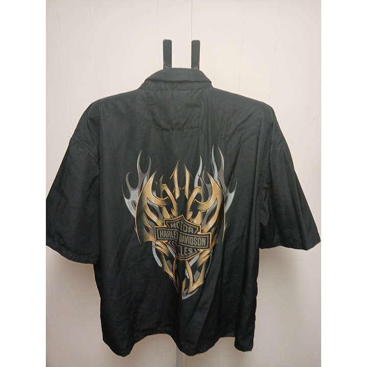 HARLEY DAVIDSON 3XL BLACK W/GOLD SILVER FLAMES W/ HD EMBLEM 100% POLYESTER
