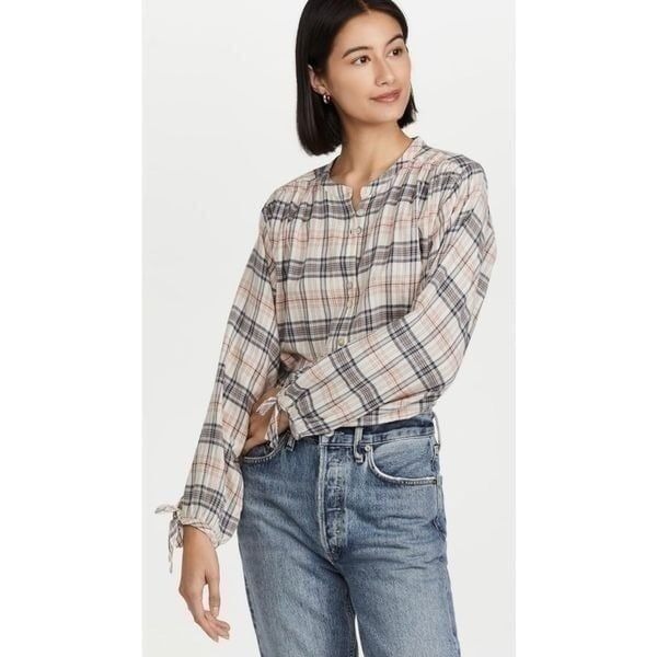 Faherty Everleigh Top in Cream Ellicott Plaid Size XL