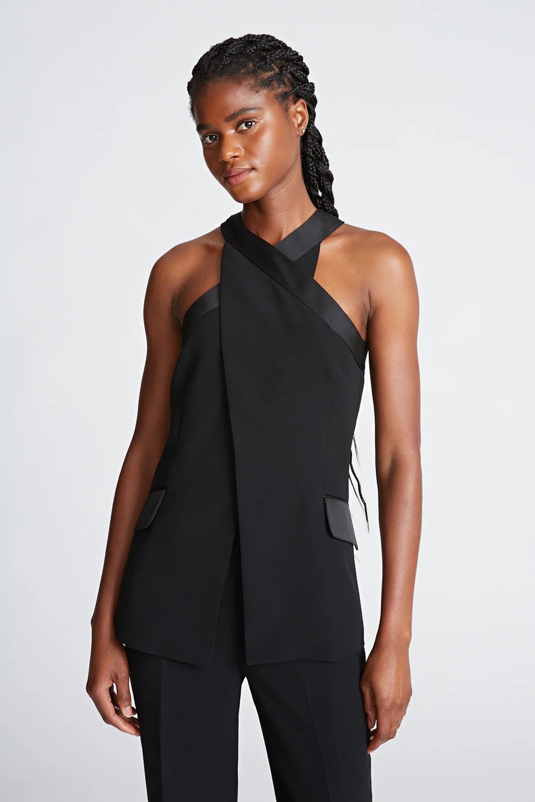 HALSTON DREW JUMPSUIT IN CREPE/SATIN size 12