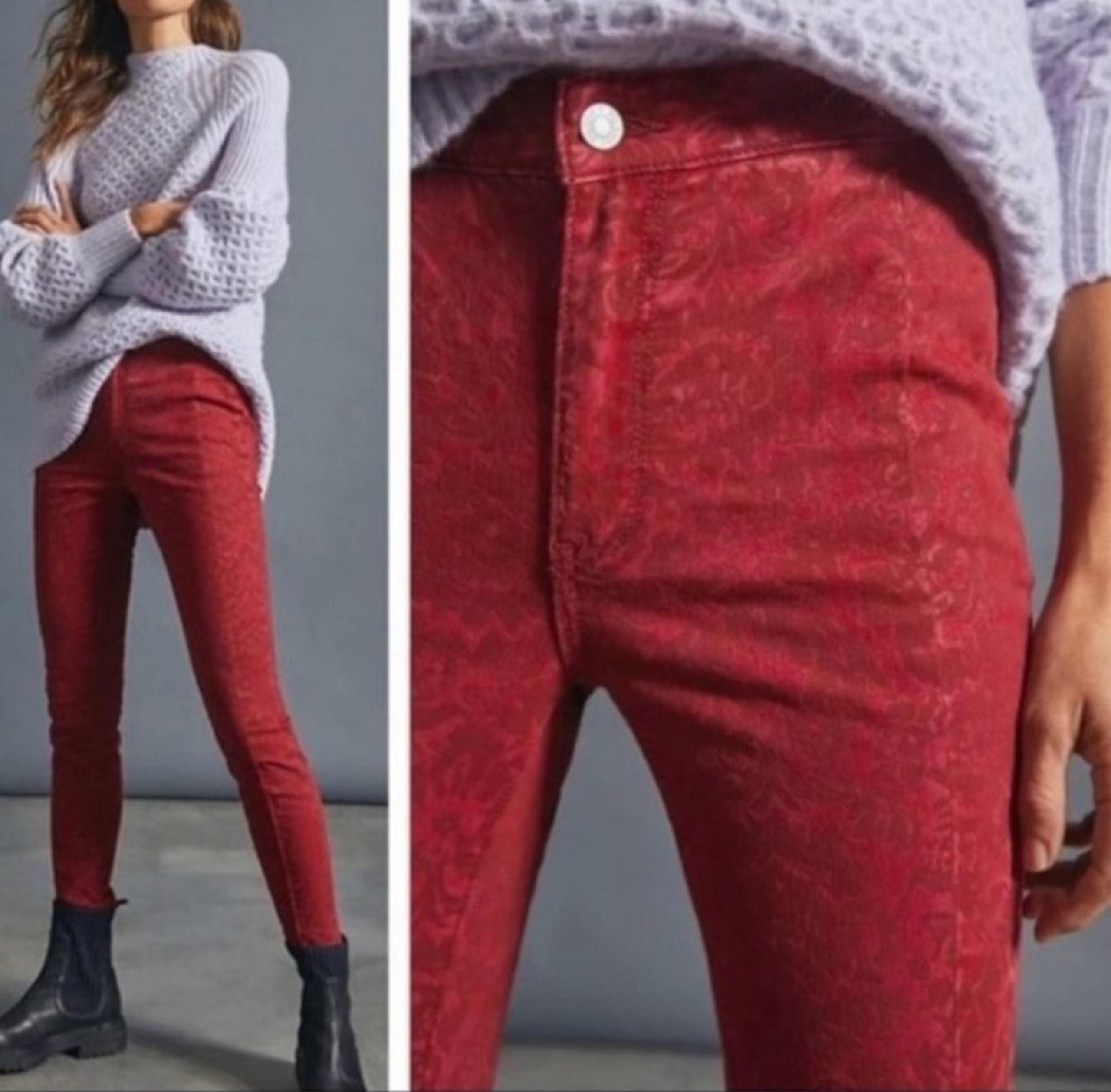 $128 ANTHROPOLOGIE Pilcro Raspberry Flocked High-Rise Jean Leggings size 27P 28P