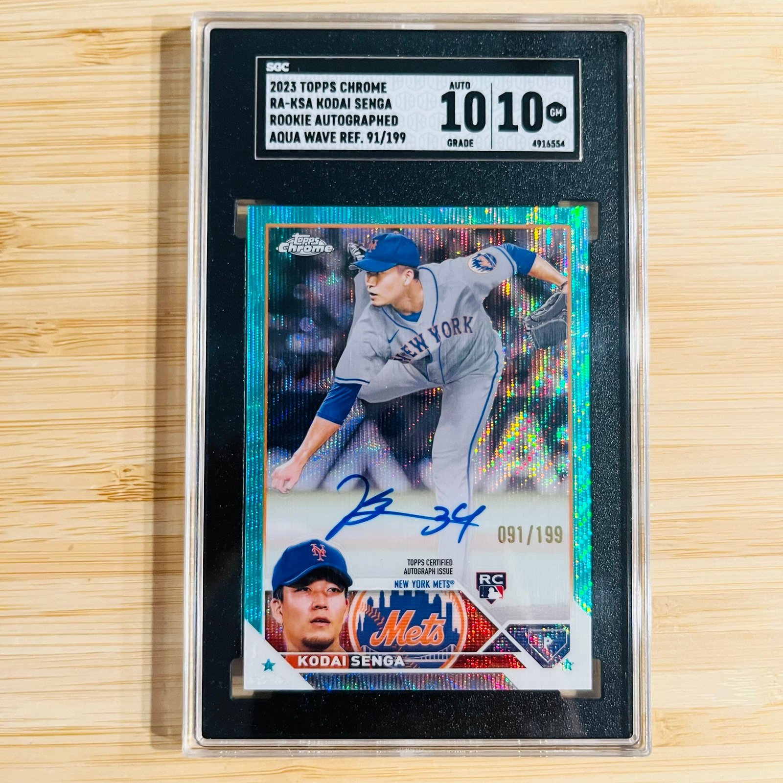 KODAI SENGA 2023 Topps Chrome Aqua Wave Refractor Auto RC /199 Graded SGC 10/10