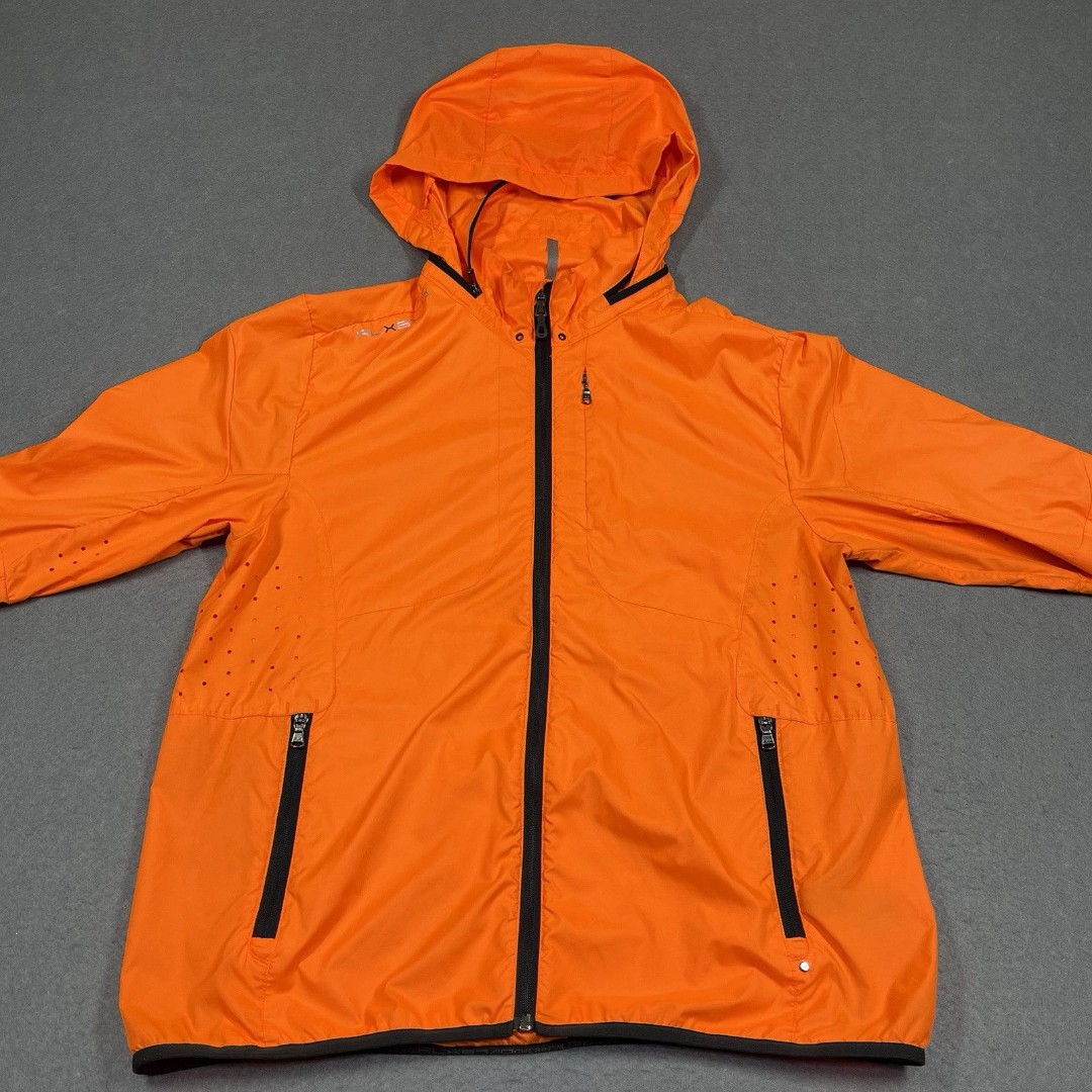 RLX Ralph Lauren Jacket Mens Large Orange Full Zip Windbreaker Armpit Vent Light