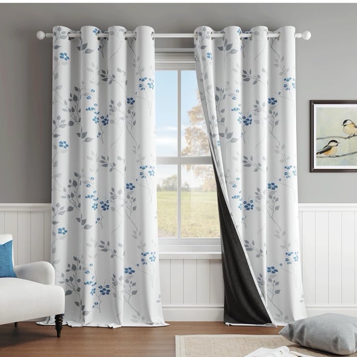 Floral 100% Blackout Curtains 95 Inches Long 2 Panels for Bedroom Living Room