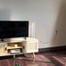 Farmhouse Rattan Accent Media Console Table, Low Profile TV Stand