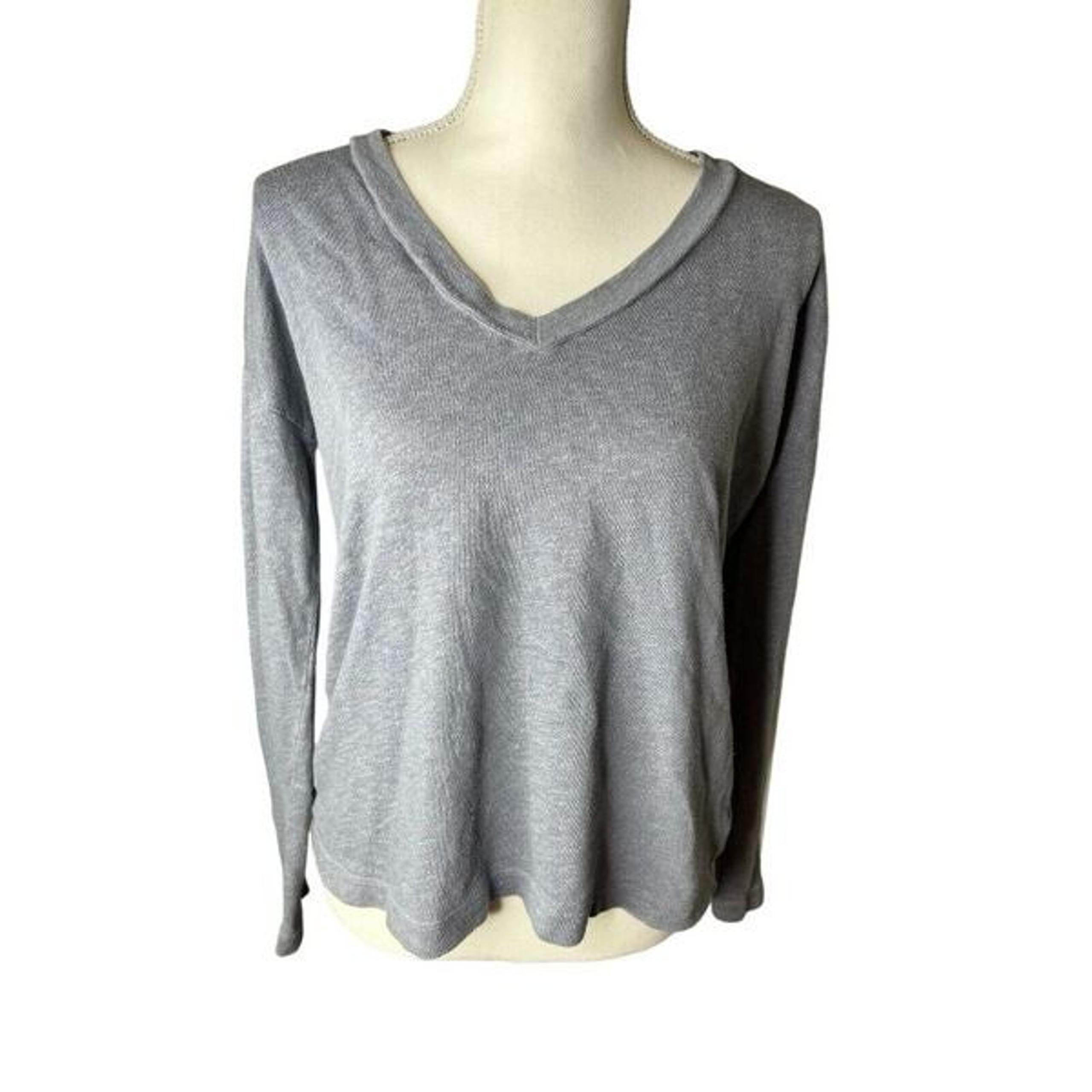 James Perse Sweatshirt Blue Vneck Pullover Long Sleeve Sweater Cotton Blend Sz 2