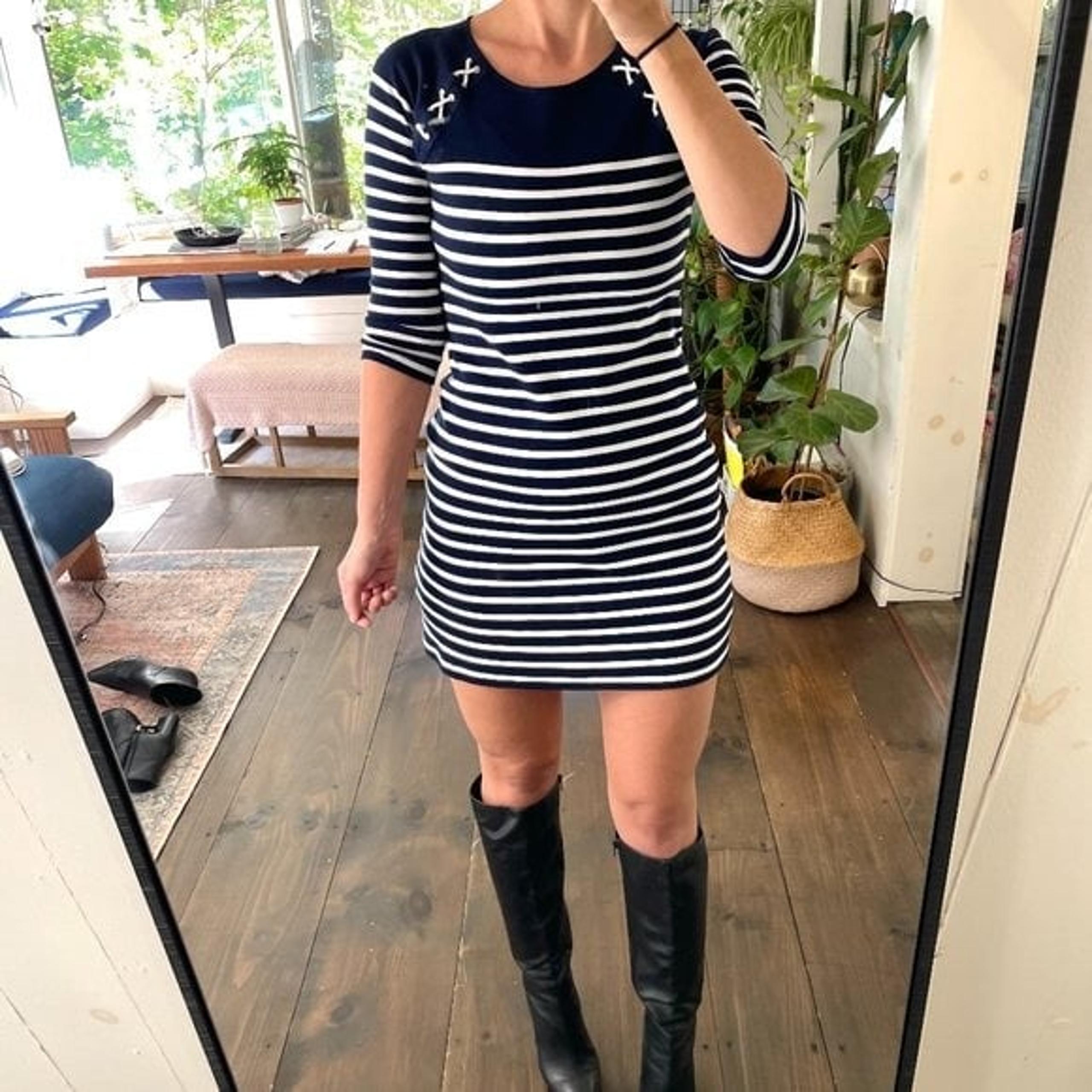 Lauren Ralph Lauren Women's Lace Up Shoulder Striped Dress 100% Cotton