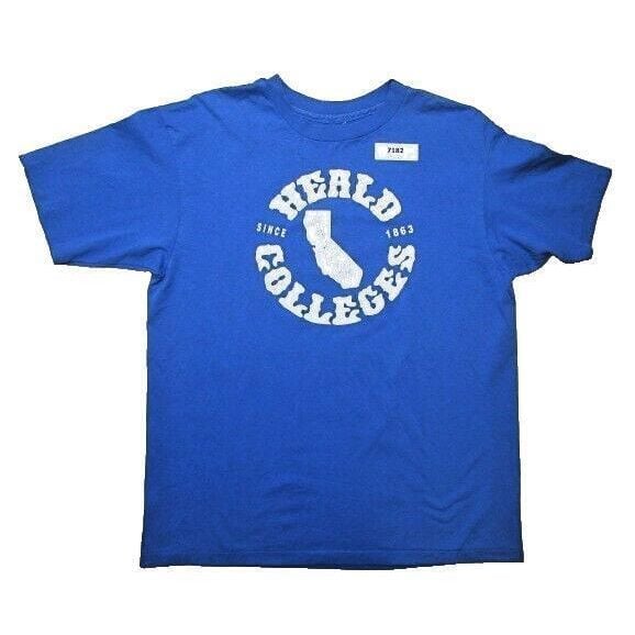 Vintage Heald Colleges Shirt Adult Large Blue California 80s Single Stitch Mens