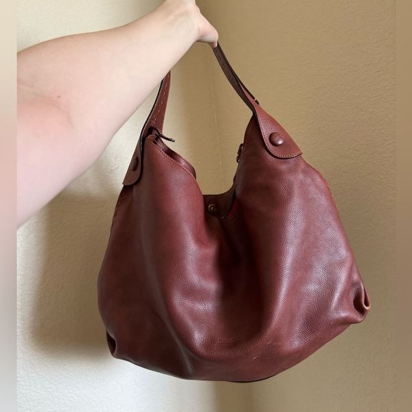 Vintage Dooney & Bourke Slouchy Hobo Pebbled Leather Shoulder Bag Deep Red Large