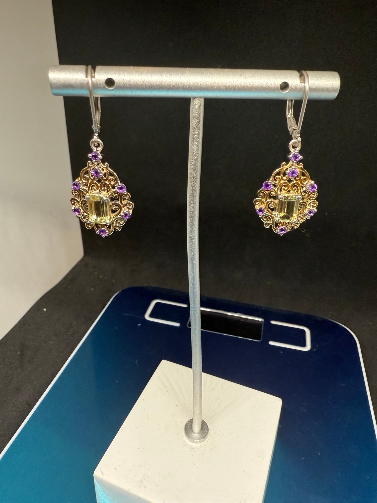 925 sterling silver purple & Green Amethyst earrings
