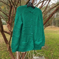 Hand-Knitted Teal Cardigan Sweater With Button Closure & Pockets ( Missing Size