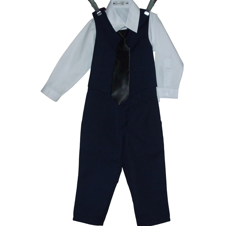 Yuan Lu Little Boys Suit 18 mos-2/2T navy blue vest tie-white tuxedo shirt pants