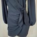 Cinq A Sept Womens 4 Black Faux Wrap Gathered Tie Waist Long Sleeve Mini Dress