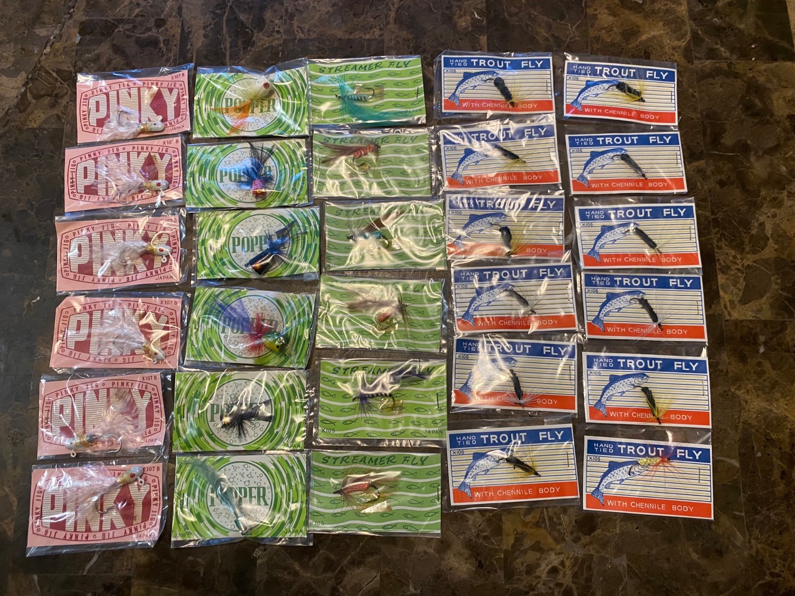 Lot 30 Vintage 1960’s NEW Fishing Lures Popper Pinky Streamer Fly Trout Japan. C