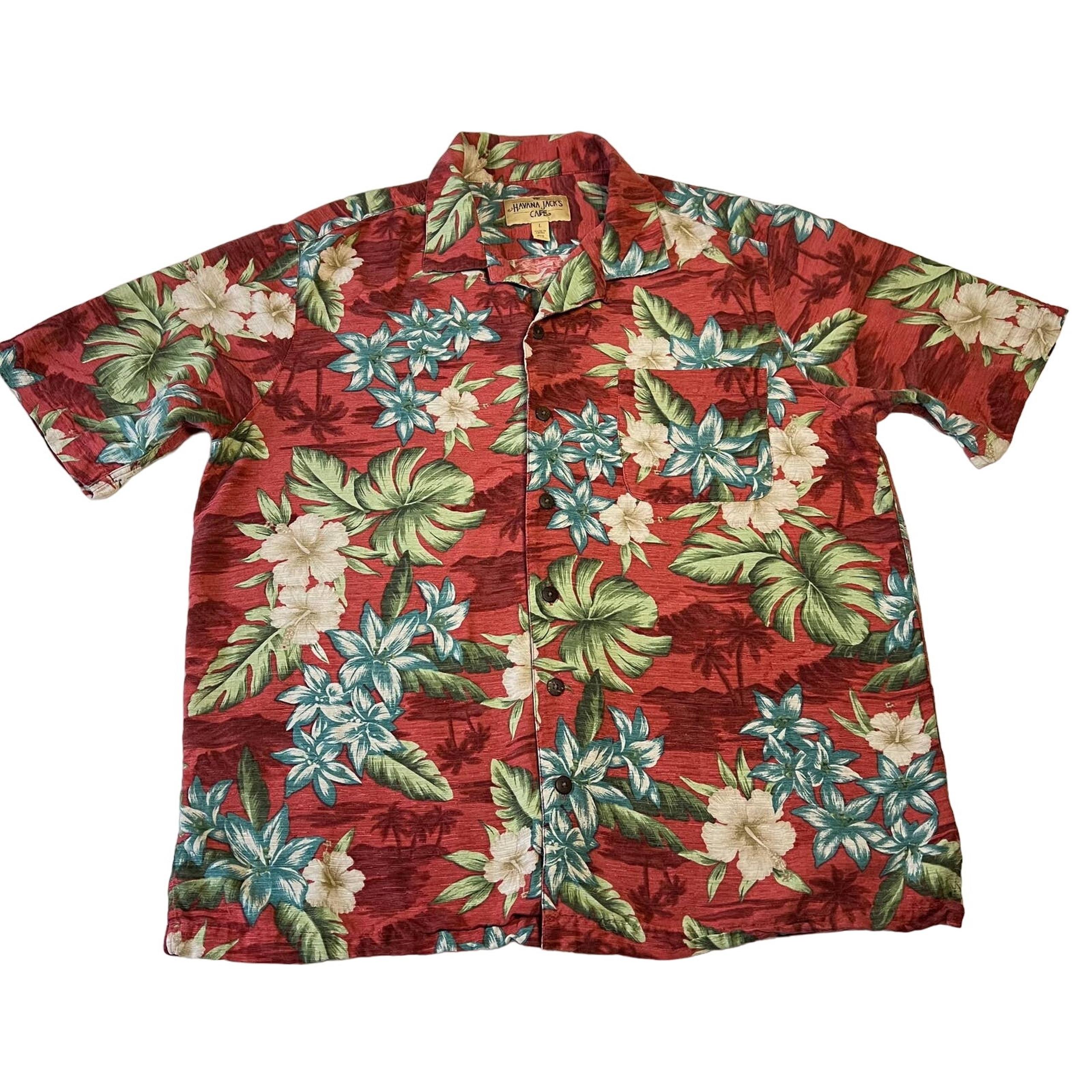 Havana Jack's Cafe Men's Silk Hawaiian Short Sleeve Button Down Shirt Size L