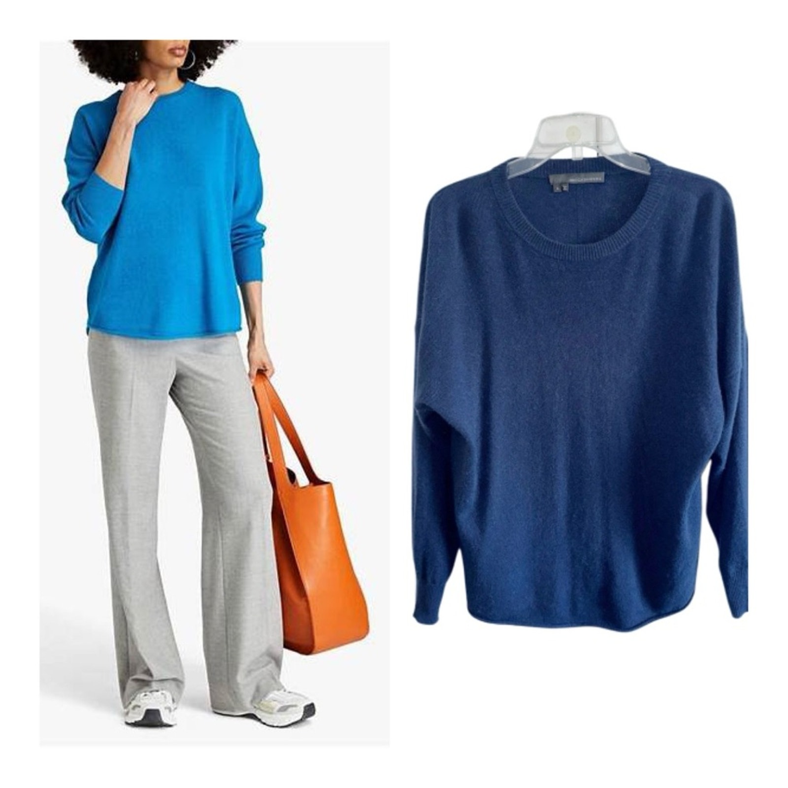 360cashmere Navy Blue Cecilia Crew Neck Cashmere Sweater Oversize Small Raglan