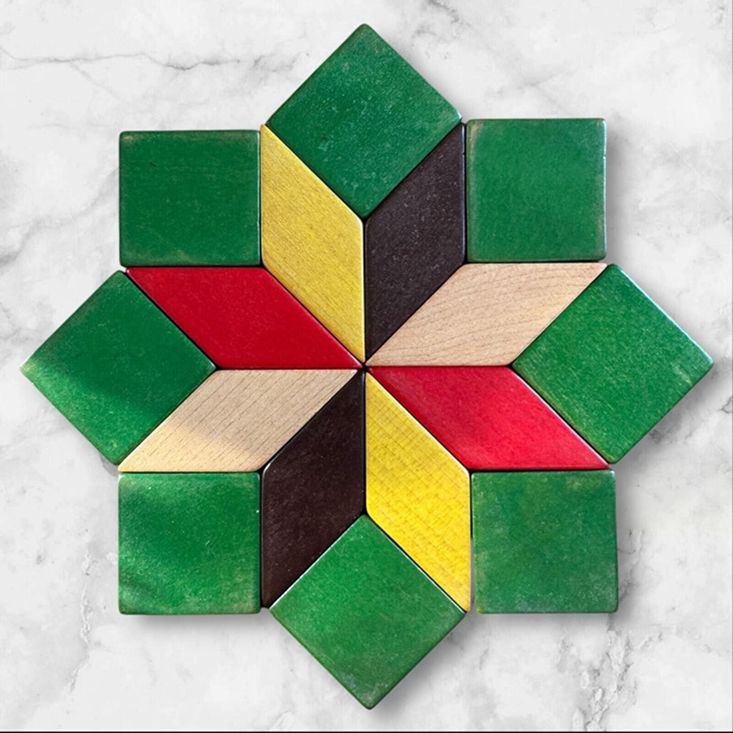 Vintage Wooden Abstract Star Design Trivet Western Germany Retro Kitchen Diamond
