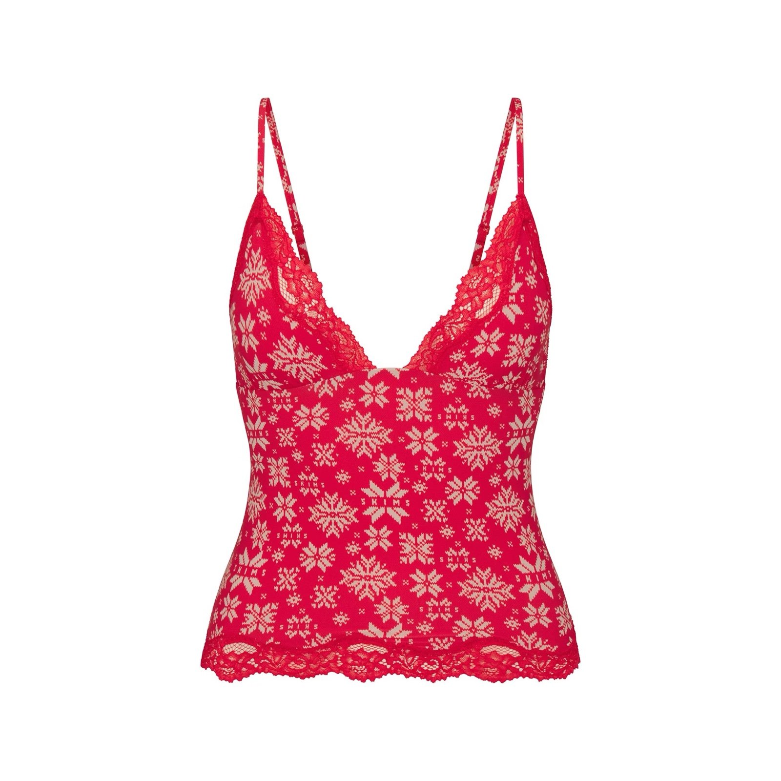 SKIMS Fits Everybody Lace Triangle Cami in Red Snowflake Size XS