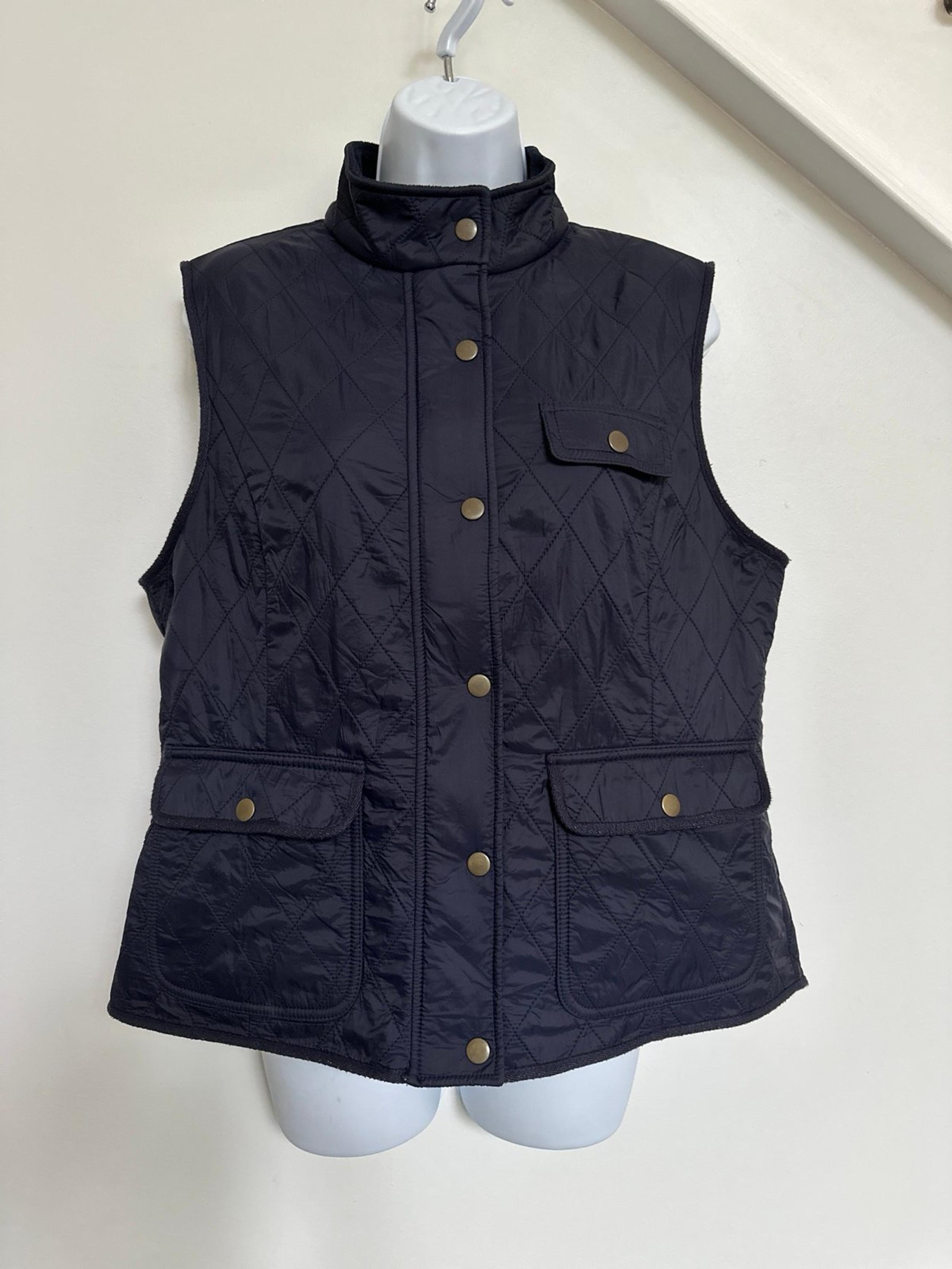 Talbots Navy Quilted Fleece Lined Vest Jacket - Zipper & Snap Size Large