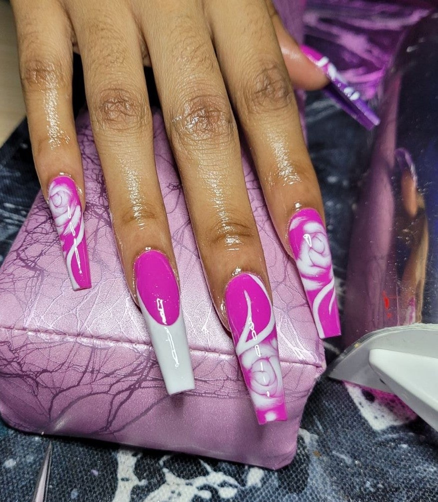 Rose line French tip Acrylic Press on nails