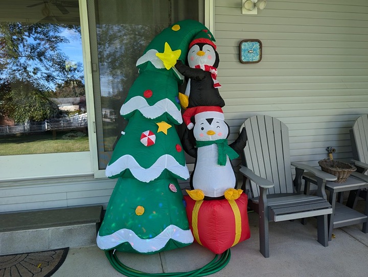 Christmas Inflatable Decorations 7 FT Penguins Climbing Tree